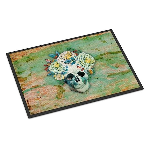 Carolines Treasures BB5124JMAT Day of the Dead Skull with Flowers Indoor or Outdoor Mat; 24 x 36 in. BB5124JMAT - main